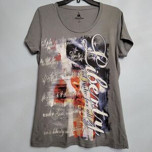 Disney Parks Liberty & Justice For All Flag Patriotic Shirt Gray Large